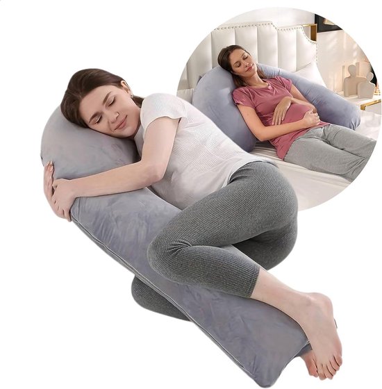 Zwangerschapskussen XXL J-vormig Lichaamskussen Grijs 140 x 80 cm Uitwasbare hoes - Zijslaapkussen Voedingskussen Borstvoedingskussen Body pillow voor Zwangere Vrouwen van Koala Babycare