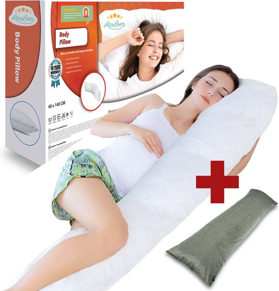 Zwangerschapskussen + Zilver Velvet sloop - Ergonomisch Lichaamskussen - body pillow - Voedingskussen - Kniekussen - Body Pillow met afneembare hoes - Dubbel Gestikte Randen Zwangerschapskussen van Viavatto