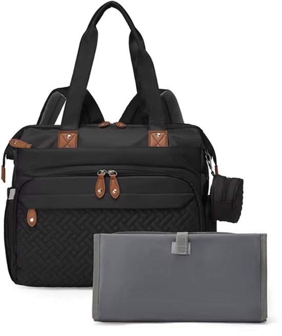 Zwart Babytas – Waterdichte Luiertas 40×16×35 cm | Grote Baby Tas
