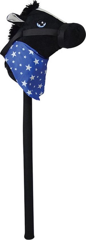 Zwart stokpaardje met geluid 68 cm voor kinderen - Stokpaarden met blauwe zakdoek - Paarden/pony liefhebbers - Actief buitenspeelgoed voor jongens/meisjes/kinderen van Toi-Toys