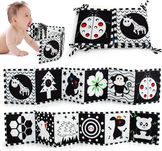 Zwart-wit babyboek, babyboek van zachte stof met hoog contrast voor pasgeborenen van 0-6-12 maanden, speelgoed voor buikligging, sensorisch speelgoed voor vroege educatie, cadeau voor jongens en meisjes, Lieveheersbeestje Stijl