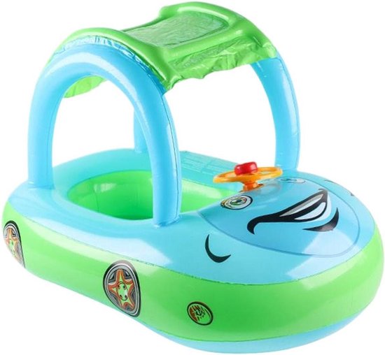 Zwembad Float Peuters - Autoboot Zitje - Waterpret Leren - Met Stuur Geluid - Compact Opvouwbaar - Lichtblauw