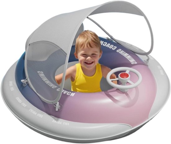 Zwembadvlotter Baby - Opblaasbaar Vlot - Waterpret Begeleiden - Verstelbaar Veiligheidszitje - 64 x 61 cm - Blauw