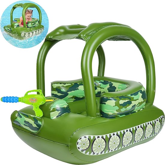 Zwemlichaam voor baby's, opblaasbaar badzitje voor baby's, met zonnedak en veiligheidsrug, zwembad voor baby's, van pvc, met waterpistool, voor kinderen van 2 tot 6 jaar tot 25 kg