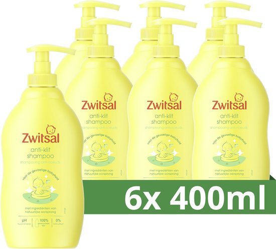 Zwitsal Anti-Klit Shampoo - Baby - met anti-prik formule en ingrediënten van natuurlijke oorsprong - 6 x 400 ml van Zwitsal