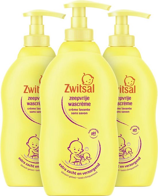 Zwitsal Baby Zeepvrije Wascrème - 3 x 400 ml - Voordeelverpakking van Zwitsal