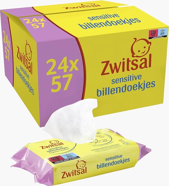 Zwitsal - Billendoekjes Sensitive - Alcoholvrij - 2736 Babydoekjes - 48 x 57 - Mega Voordeelbox van Zwitsal
