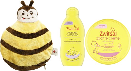 Zwitsal Cadeauset Baby & Cherry Belly Warmteknuffel Bijtje - Zwitsal Zachte Creme Pot - Zwitsal Wascreme - Cherry Belly Baby Warmteknuffel van Zwitsal
