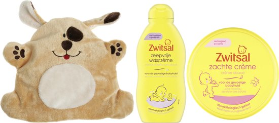 Zwitsal Cadeauset Baby & Cherry Belly Warmteknuffel Hond - Zwitsal Zachte Creme Pot - Zwitsal Wascreme - Cherry Belly Baby Warmteknuffel van Zwitsal