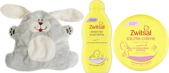 Zwitsal Cadeauset Baby & Cherry Belly Warmteknuffel Konijn - Zwitsal Zachte Creme Pot - Zwitsal Wascreme - Cherry Belly Baby Warmteknuffel van Zwitsal