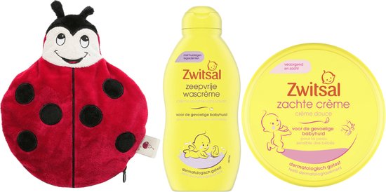 Zwitsal Cadeauset Baby & Cherry Belly Warmteknuffel Lieveheersbeestje - Zwitsal Zachte Creme Pot - Zwitsal Wascreme - Cherry Belly Baby Warmteknuffel van Zwitsal