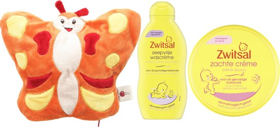 Zwitsal Cadeauset Baby & Cherry Belly Warmteknuffel Vlinder - Zwitsal Zachte Creme Pot - Zwitsal Wascreme - Cherry Belly Baby Warmteknuffel van Zwitsal