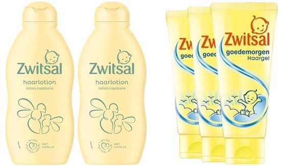 Zwitsal Combi Pakkket - 2 x Haarlotion 200 ml & 3 x Goedemorgen Haargel van Merkloos