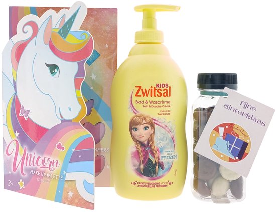 Zwitsal Girls Sinterklaas Cadeauset Unicorn – 3-delig – Bad & Douche + Make-up Palette + Kruidnoten – Cadeau voor meisjes van Merkloos