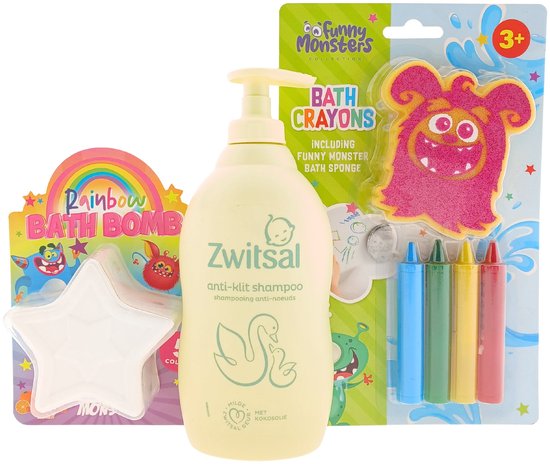 Zwitsal Kids Cadeauset Bad & Shampoo - 3-delig - Shampoo + Badkrijt + Bath Bomb - Cadeau voor kinderen van Merkloos