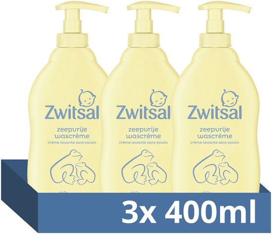 Zwitsal Zeepvrije Wascrème - Baby - helpt de natuurlijke huidbarrière te beschermen - 3 x 400 ml