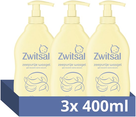 Zwitsal Zeepvrije Wasgel - Baby - helpt de natuurlijke huidbarrière te beschermen - 3 x 400 ml