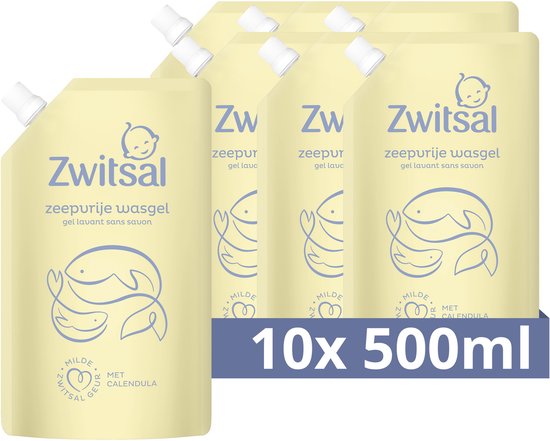 Zwitsal Zeepvrije Wasgel Navulverpakking - Baby - helpt de natuurlijke huidbarrière te beschermen - 10 x 500 ml van Zwitsal