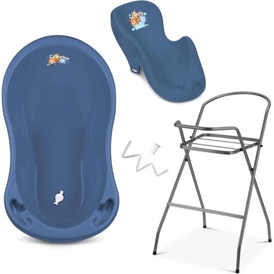 Zylo® Baby Badje met Standaard - Baby Badje - Inklapbaar Bad - met Badzitje - Verschillende Sets voor Pasgeborenen - 86x27x86cm - Donkerblauw